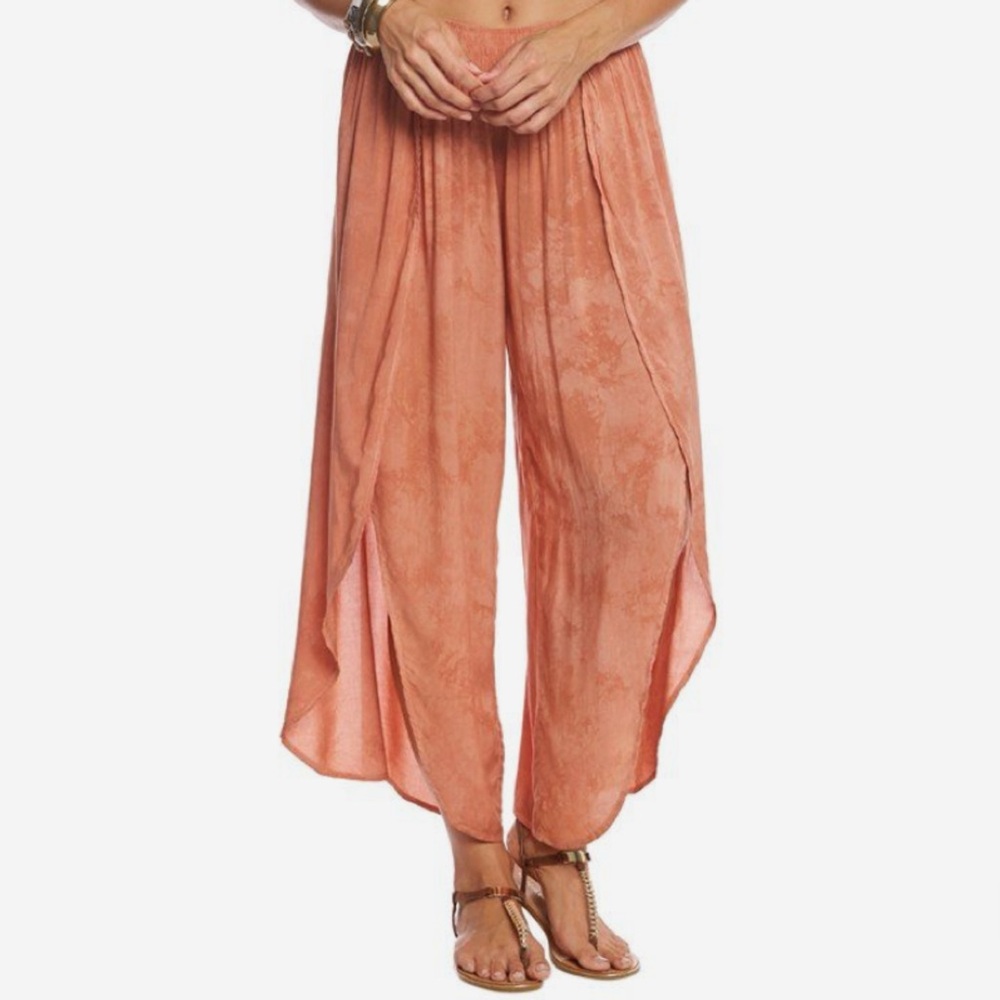Blue Life Peach Orange Satin Jeanne Wrap Culotte Pants M Beach Boho Festival